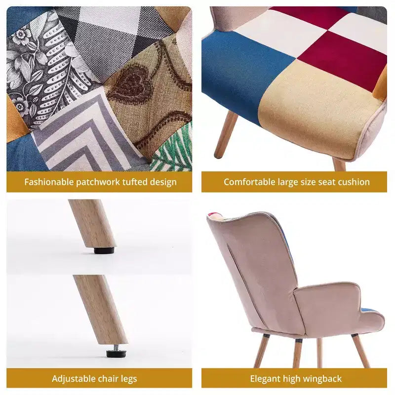 Fauteuil d'appoint ailé capitonné et fauteuil à bascule Peace Nest avec pieds et patins en bois d'hévéa