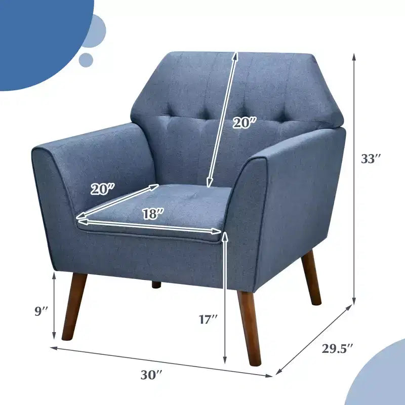 Costway Modern Tufted Fabric Accent Chair Upholstered Armchair with Rubber Wood Legs Blue/Grey