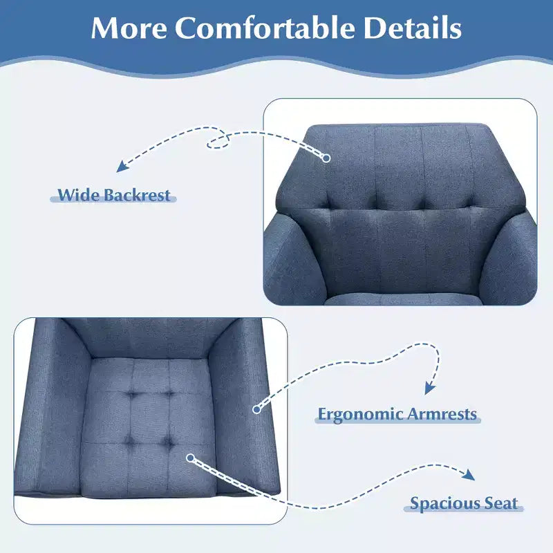 Costway Modern Tufted Fabric Accent Chair Upholstered Armchair with Rubber Wood Legs Blue/Grey