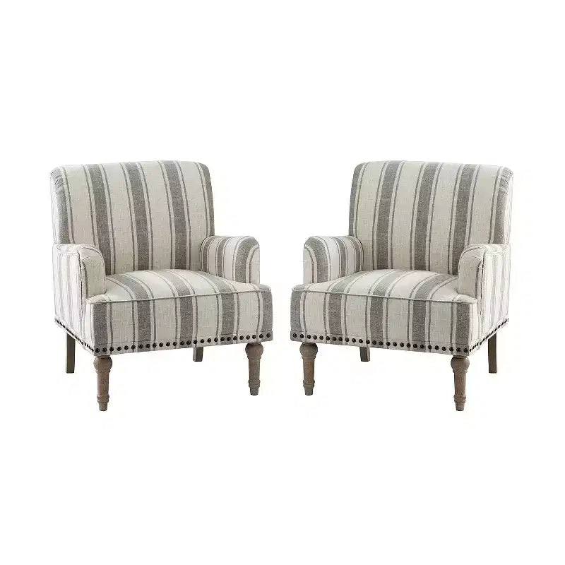 Set of 2 Venere Bedroom Wooden Upholstered Armchair with Nailhead Trim and Unique Stripe Design| ART OF LIVING DESIGNS