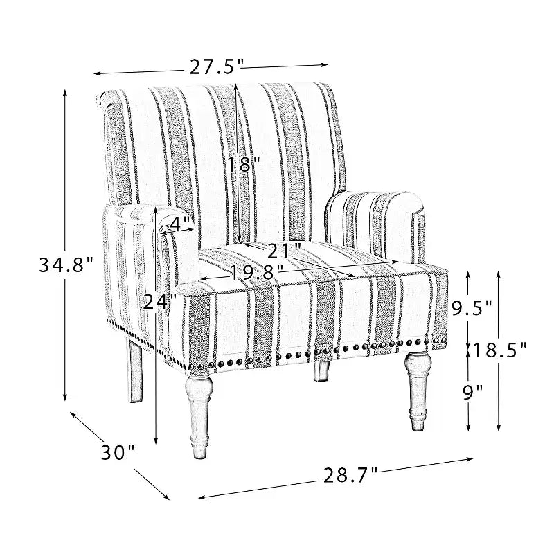 Set of 2 Venere Bedroom Wooden Upholstered Armchair with Nailhead Trim and Unique Stripe Design| ART OF LIVING DESIGNS