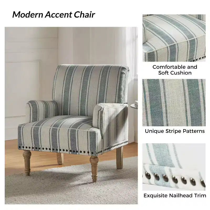 Set of 2 Venere Bedroom Wooden Upholstered Armchair with Nailhead Trim and Unique Stripe Design| ART OF LIVING DESIGNS