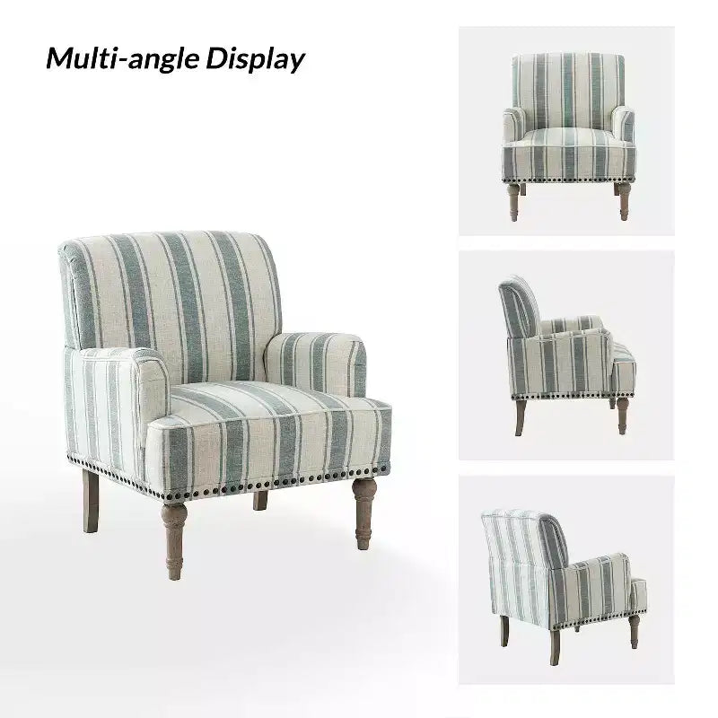 Set of 2 Venere Bedroom Wooden Upholstered Armchair with Nailhead Trim and Unique Stripe Design| ART OF LIVING DESIGNS
