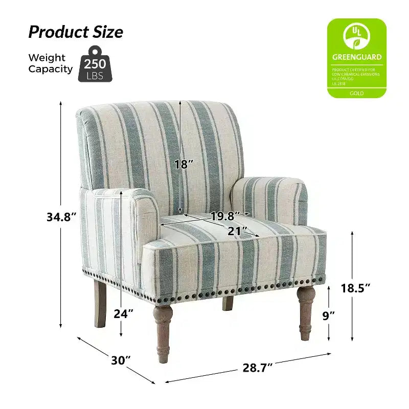 Set of 2 Venere Bedroom Wooden Upholstered Armchair with Nailhead Trim and Unique Stripe Design| ART OF LIVING DESIGNS