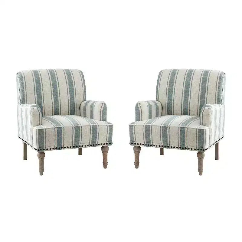 Set of 2 Venere Bedroom Wooden Upholstered Armchair with Nailhead Trim and Unique Stripe Design| ART OF LIVING DESIGNS