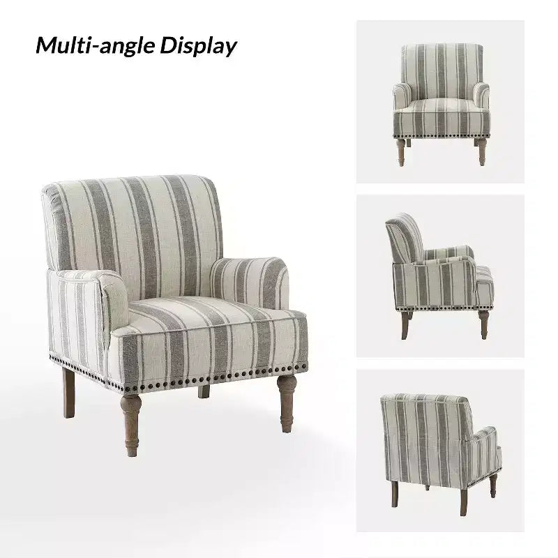 Set of 2 Venere Bedroom Wooden Upholstered Armchair with Nailhead Trim and Unique Stripe Design| ART OF LIVING DESIGNS