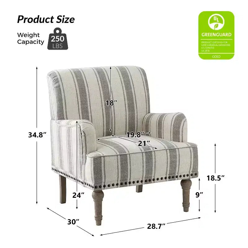 Set of 2 Venere Bedroom Wooden Upholstered Armchair with Nailhead Trim and Unique Stripe Design| ART OF LIVING DESIGNS