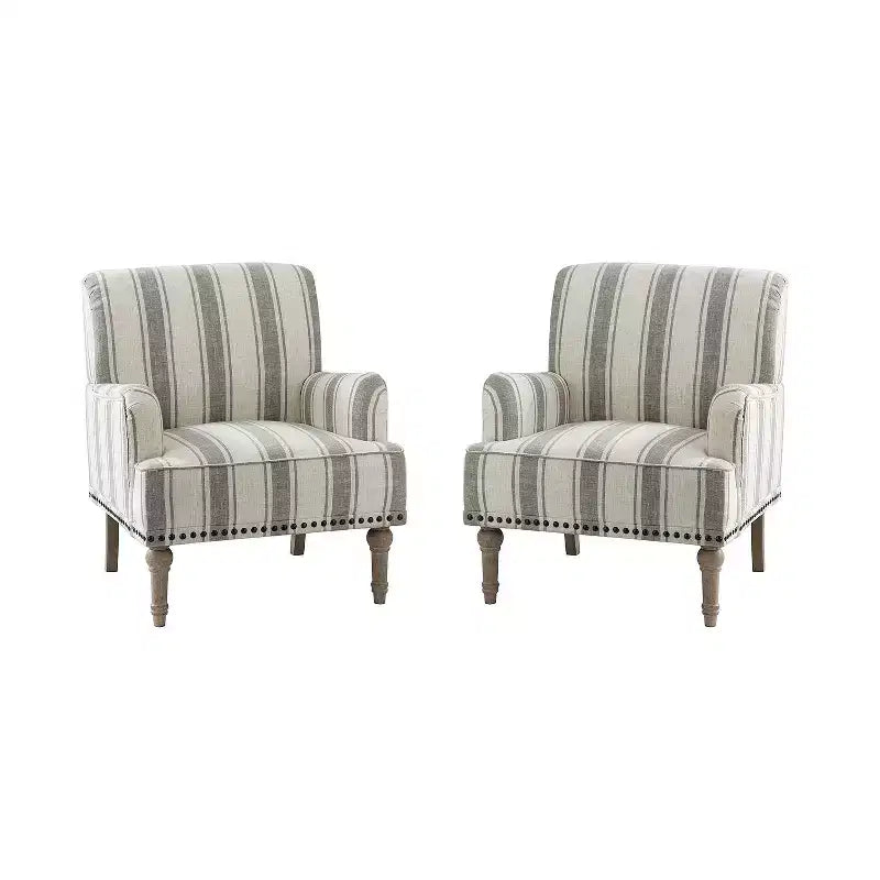 Set of 2 Venere Bedroom Wooden Upholstered Armchair with Nailhead Trim and Unique Stripe Design| ART OF LIVING DESIGNS