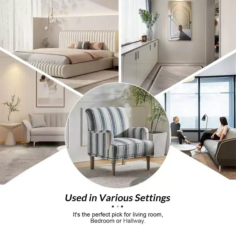 Set of 2 Venere Bedroom Wooden Upholstered Armchair with Nailhead Trim and Unique Stripe Design| ART OF LIVING DESIGNS