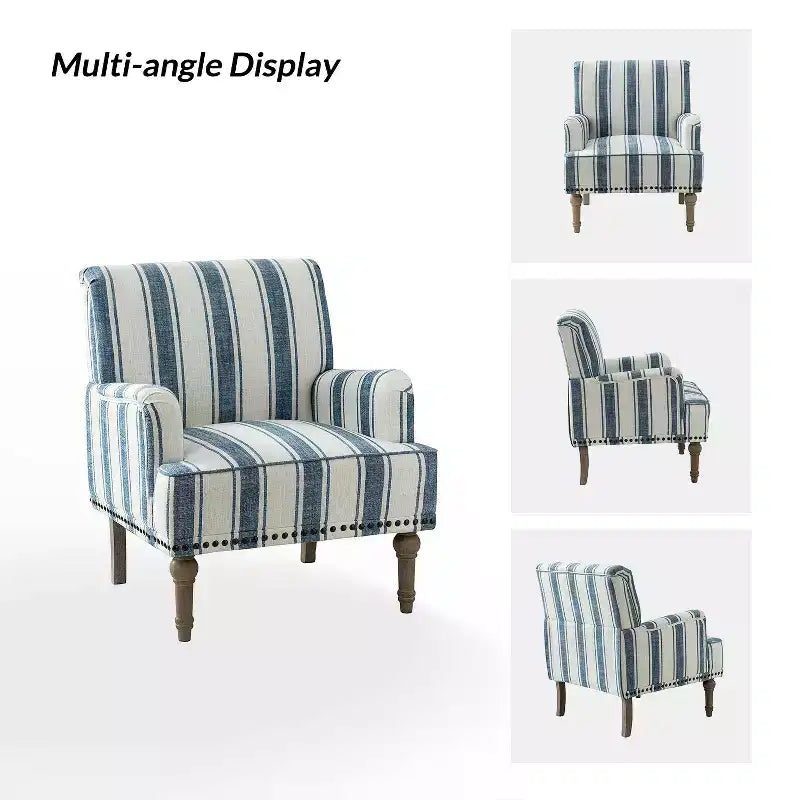 Set of 2 Venere Bedroom Wooden Upholstered Armchair with Nailhead Trim and Unique Stripe Design| ART OF LIVING DESIGNS