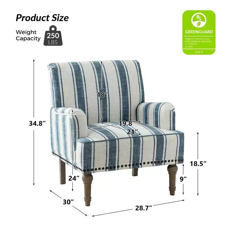 Set of 2 Venere Bedroom Wooden Upholstered Armchair with Nailhead Trim and Unique Stripe Design| ART OF LIVING DESIGNS