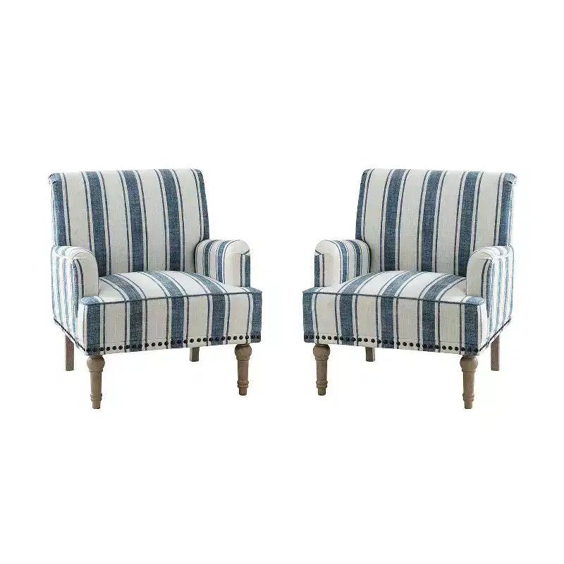 Set of 2 Venere Bedroom Wooden Upholstered Armchair with Nailhead Trim and Unique Stripe Design| ART OF LIVING DESIGNS
