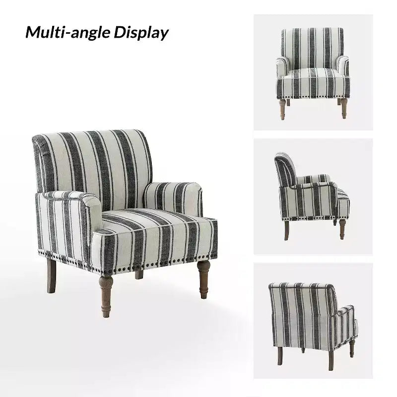 Set of 2 Venere Bedroom Wooden Upholstered Armchair with Nailhead Trim and Unique Stripe Design| ART OF LIVING DESIGNS