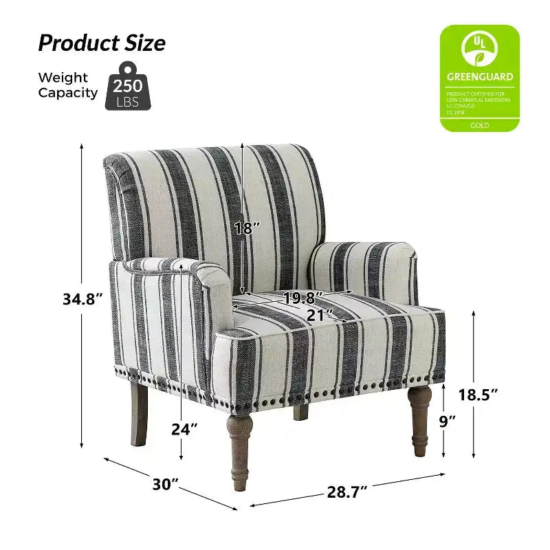 Set of 2 Venere Bedroom Wooden Upholstered Armchair with Nailhead Trim and Unique Stripe Design| ART OF LIVING DESIGNS
