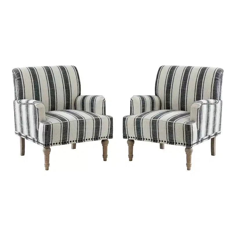 Set of 2 Venere Bedroom Wooden Upholstered Armchair with Nailhead Trim and Unique Stripe Design| ART OF LIVING DESIGNS