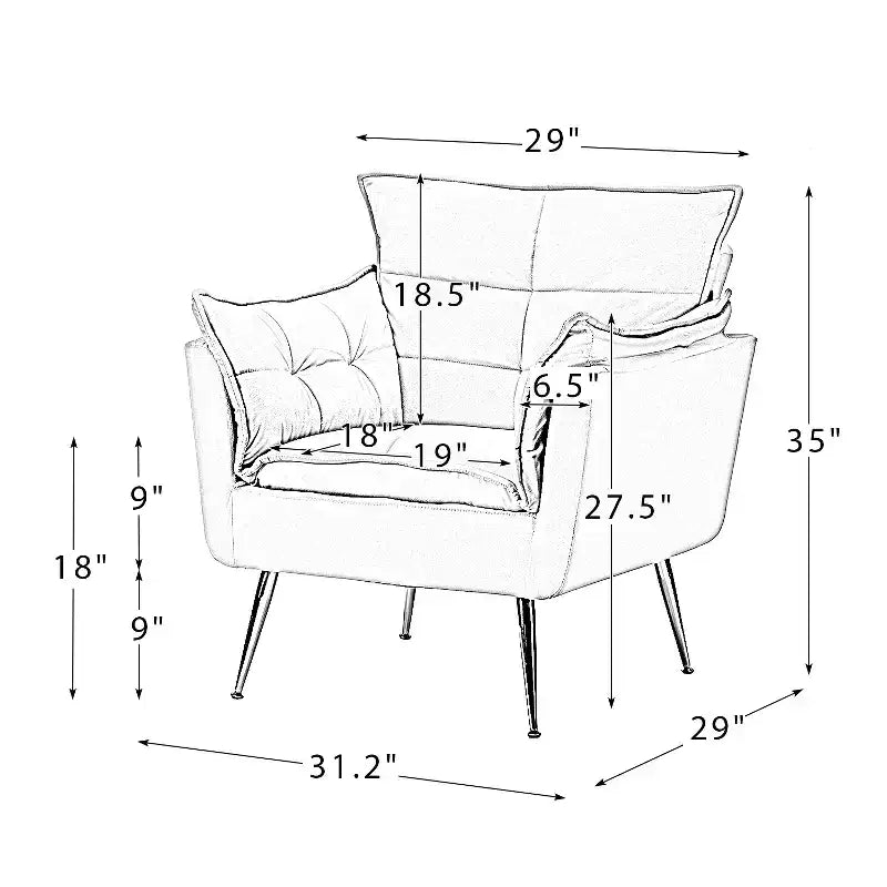 Set of 2 Jonat Contemporary Velvet Wooden Upholstered Armchair with Metal Legs for Bedroom and Living Room| ART OF LIVING DESIGNS