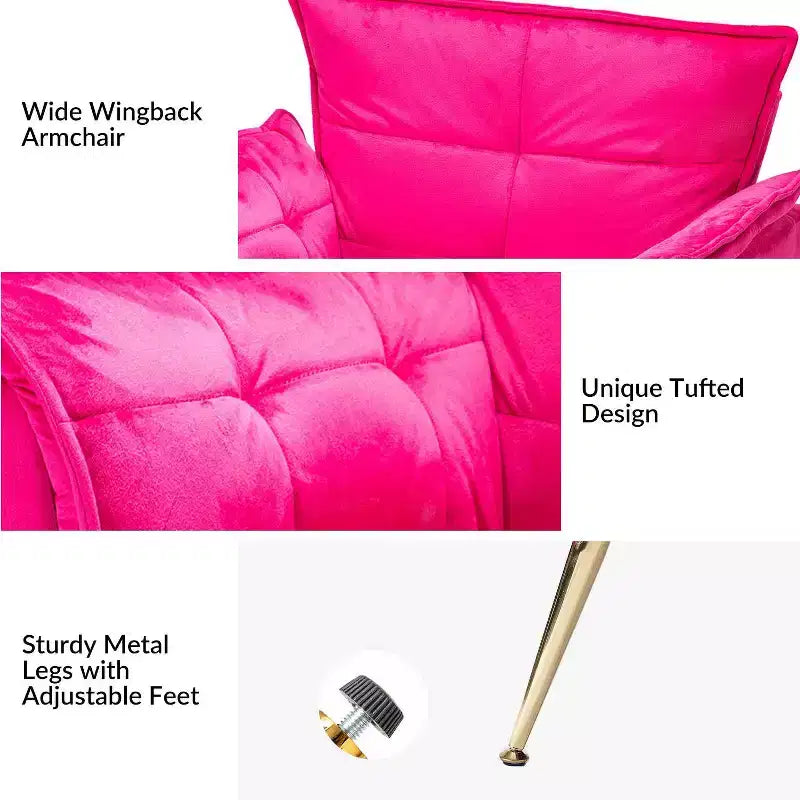 Set of 2 Jonat Contemporary Velvet Wooden Upholstered Armchair with Metal Legs for Bedroom and Living Room| ART OF LIVING DESIGNS