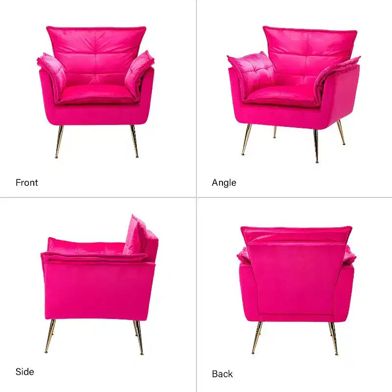 Set of 2 Jonat Contemporary Velvet Wooden Upholstered Armchair with Metal Legs for Bedroom and Living Room| ART OF LIVING DESIGNS