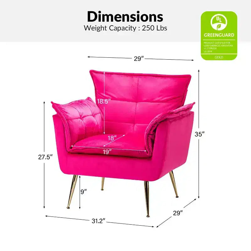 Set of 2 Jonat Contemporary Velvet Wooden Upholstered Armchair with Metal Legs for Bedroom and Living Room| ART OF LIVING DESIGNS