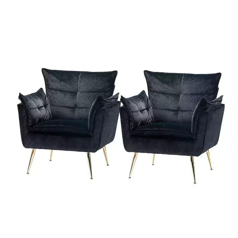 Set of 2 Jonat Contemporary Velvet Wooden Upholstered Armchair with Metal Legs for Bedroom and Living Room| ART OF LIVING DESIGNS