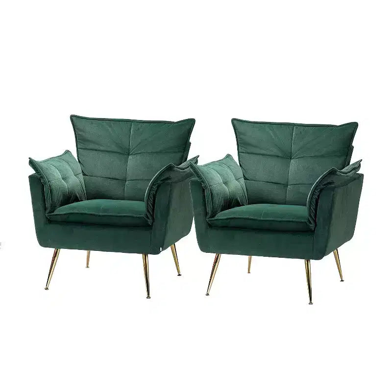 Set of 2 Jonat Contemporary Velvet Wooden Upholstered Armchair with Metal Legs for Bedroom and Living Room| ART OF LIVING DESIGNS