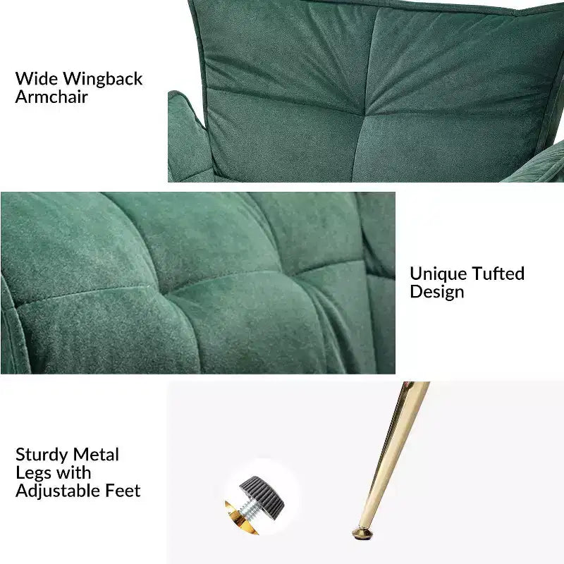 Set of 2 Jonat Contemporary Velvet Wooden Upholstered Armchair with Metal Legs for Bedroom and Living Room| ART OF LIVING DESIGNS