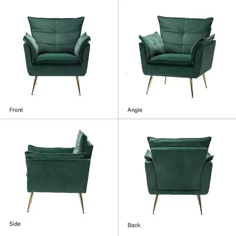 Set of 2 Jonat Contemporary Velvet Wooden Upholstered Armchair with Metal Legs for Bedroom and Living Room| ART OF LIVING DESIGNS