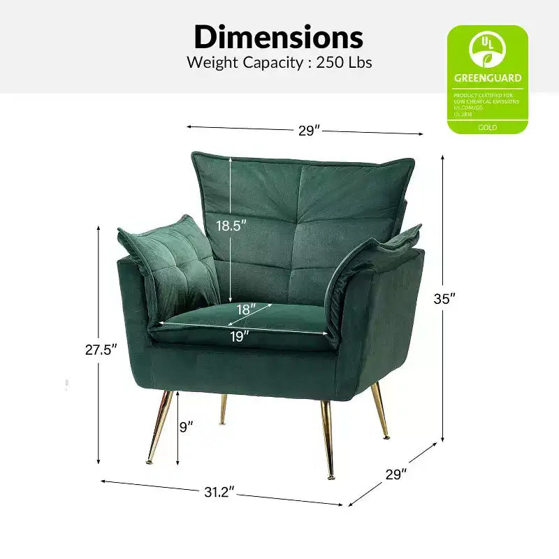 Set of 2 Jonat Contemporary Velvet Wooden Upholstered Armchair with Metal Legs for Bedroom and Living Room| ART OF LIVING DESIGNS