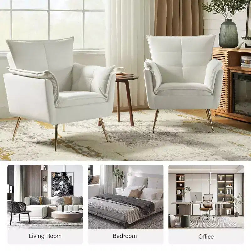 Set of 2 Jonat Contemporary Velvet Wooden Upholstered Armchair with Metal Legs for Bedroom and Living Room| ART OF LIVING DESIGNS