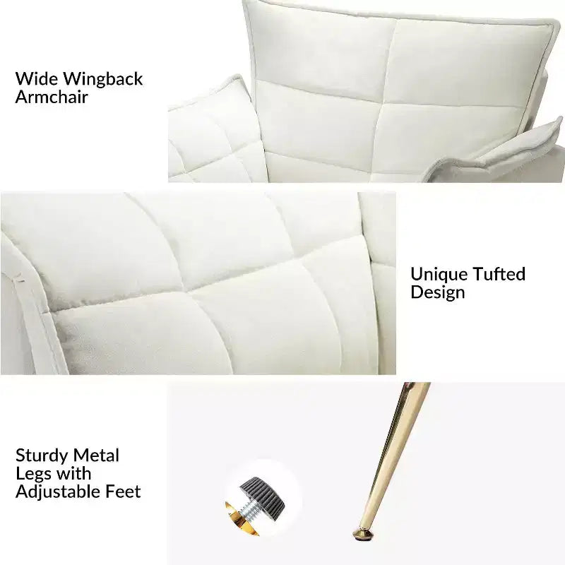 Set of 2 Jonat Contemporary Velvet Wooden Upholstered Armchair with Metal Legs for Bedroom and Living Room| ART OF LIVING DESIGNS