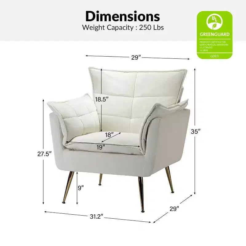 Set of 2 Jonat Contemporary Velvet Wooden Upholstered Armchair with Metal Legs for Bedroom and Living Room| ART OF LIVING DESIGNS