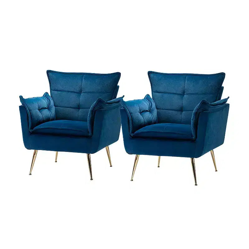 Set of 2 Jonat Contemporary Velvet Wooden Upholstered Armchair with Metal Legs for Bedroom and Living Room| ART OF LIVING DESIGNS