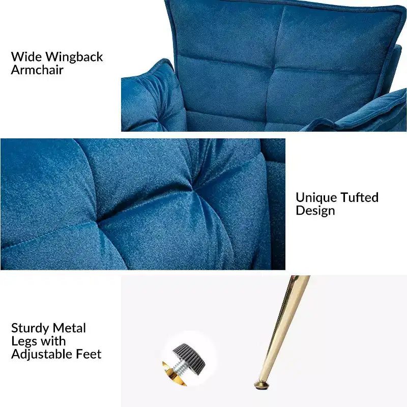 Set of 2 Jonat Contemporary Velvet Wooden Upholstered Armchair with Metal Legs for Bedroom and Living Room| ART OF LIVING DESIGNS