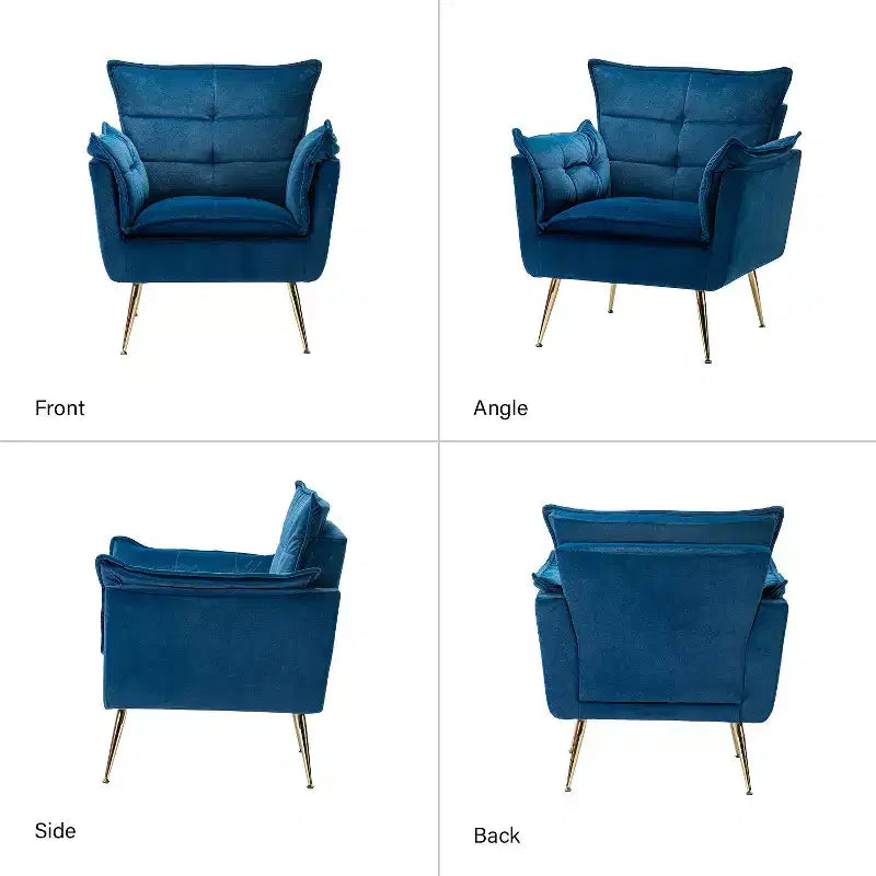 Set of 2 Jonat Contemporary Velvet Wooden Upholstered Armchair with Metal Legs for Bedroom and Living Room| ART OF LIVING DESIGNS