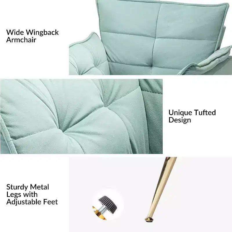 Set of 2 Jonat Contemporary Velvet Wooden Upholstered Armchair with Metal Legs for Bedroom and Living Room| ART OF LIVING DESIGNS