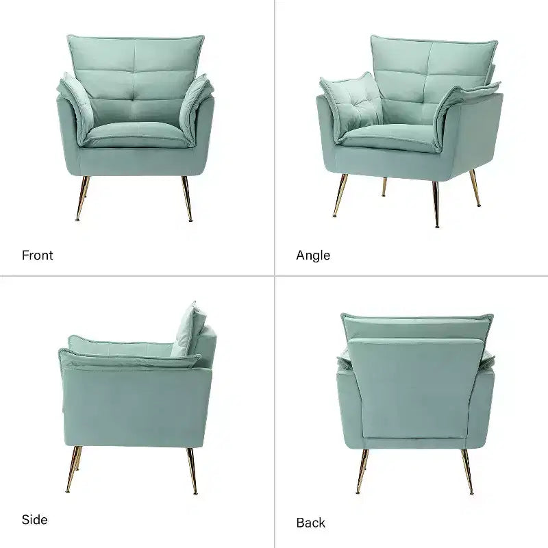 Set of 2 Jonat Contemporary Velvet Wooden Upholstered Armchair with Metal Legs for Bedroom and Living Room| ART OF LIVING DESIGNS