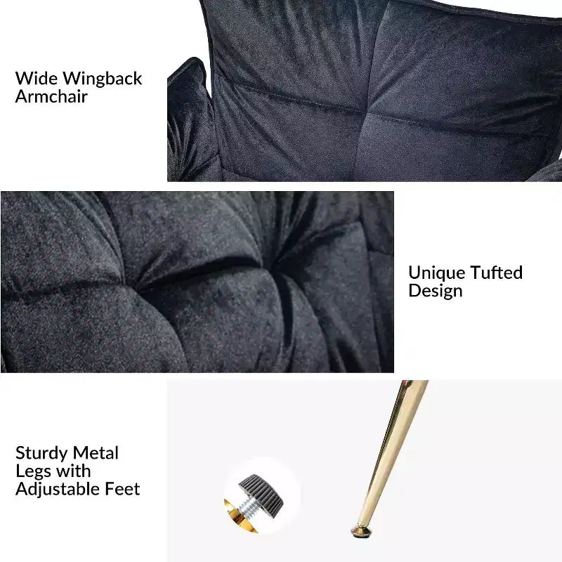 Set of 2 Jonat Contemporary Velvet Wooden Upholstered Armchair with Metal Legs for Bedroom and Living Room| ART OF LIVING DESIGNS