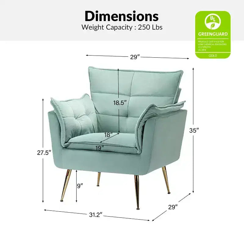 Set of 2 Jonat Contemporary Velvet Wooden Upholstered Armchair with Metal Legs for Bedroom and Living Room| ART OF LIVING DESIGNS
