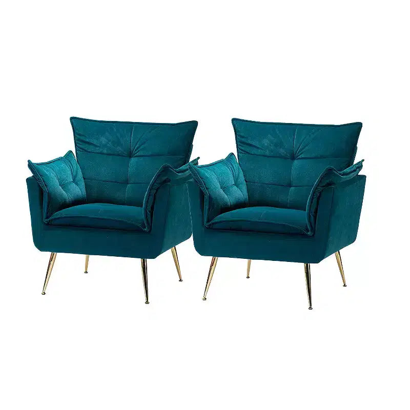 Set of 2 Jonat Contemporary Velvet Wooden Upholstered Armchair with Metal Legs for Bedroom and Living Room| ART OF LIVING DESIGNS