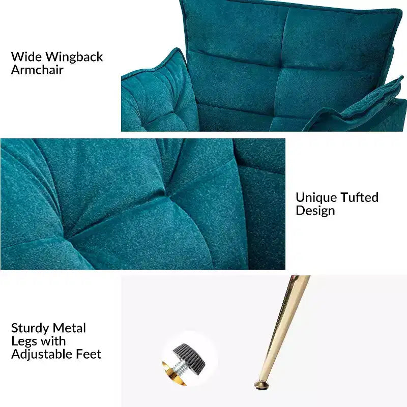 Set of 2 Jonat Contemporary Velvet Wooden Upholstered Armchair with Metal Legs for Bedroom and Living Room| ART OF LIVING DESIGNS