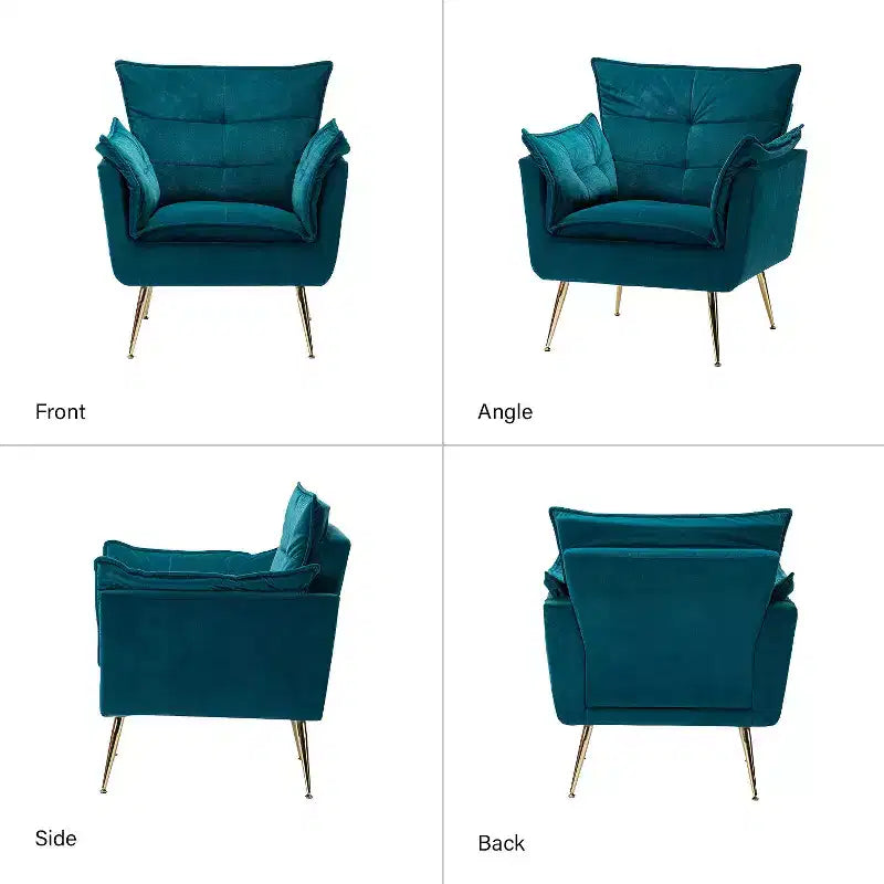 Set of 2 Jonat Contemporary Velvet Wooden Upholstered Armchair with Metal Legs for Bedroom and Living Room| ART OF LIVING DESIGNS