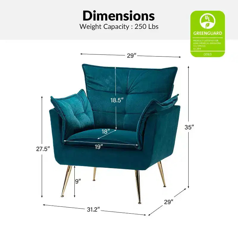 Set of 2 Jonat Contemporary Velvet Wooden Upholstered Armchair with Metal Legs for Bedroom and Living Room| ART OF LIVING DESIGNS