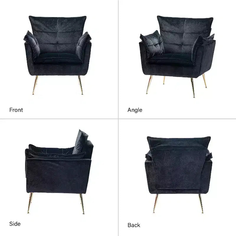Set of 2 Jonat Contemporary Velvet Wooden Upholstered Armchair with Metal Legs for Bedroom and Living Room| ART OF LIVING DESIGNS