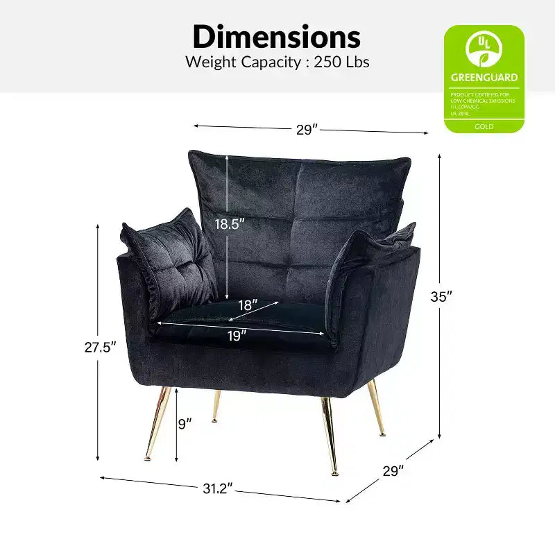 Set of 2 Jonat Contemporary Velvet Wooden Upholstered Armchair with Metal Legs for Bedroom and Living Room| ART OF LIVING DESIGNS