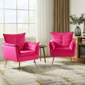 Set of 2 Jonat Contemporary Velvet Wooden Upholstered Armchair with Metal Legs for Bedroom and Living Room| ART OF LIVING DESIGNS