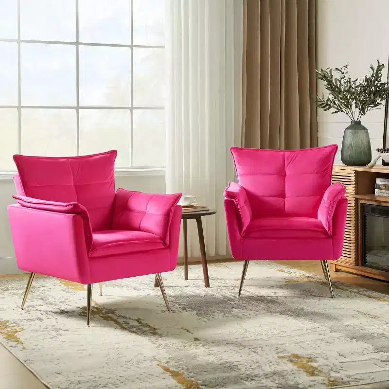 Set of 2 Jonat Contemporary Velvet Wooden Upholstered Armchair with Metal Legs for Bedroom and Living Room| ART OF LIVING DESIGNS