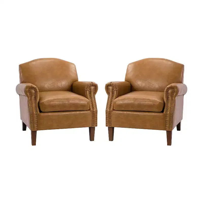 Set of 2 Gianluigi Transitional Vegan Leather Armchair with Nailhead Trim for Bedroom and Living Room| ART OF LIVING DESIGNS