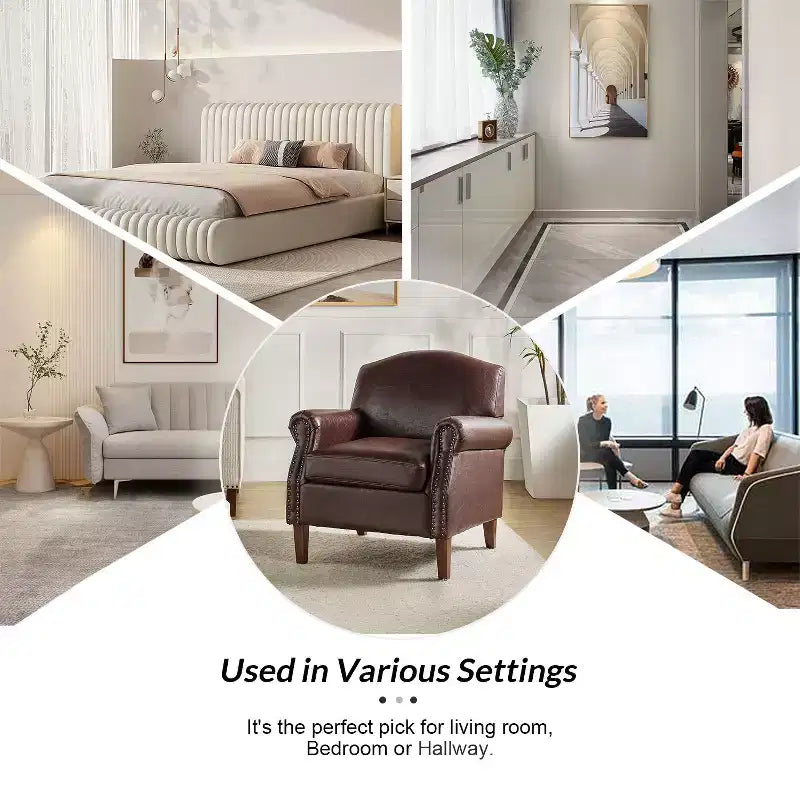 Lot de 2 fauteuils de salon transitionnels en cuir végétalien Gianluigi avec garniture cloutée pour chambre et salon | ART OF LIVING DESIGNS