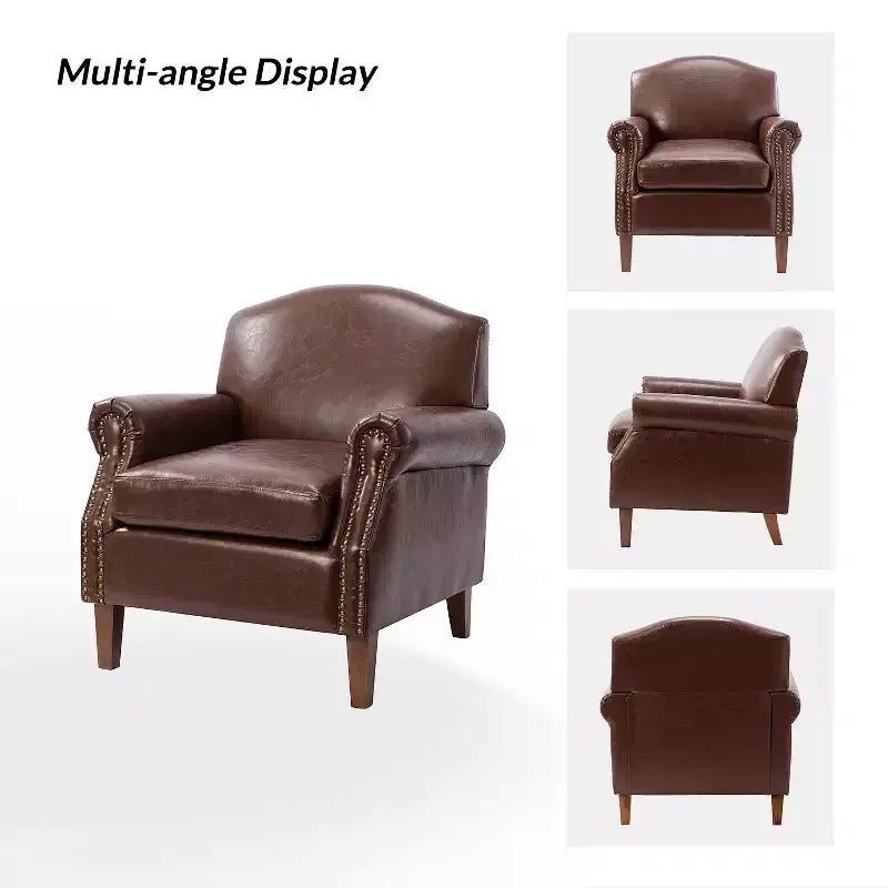 Lot de 2 fauteuils de salon transitionnels en cuir végétalien Gianluigi avec garniture cloutée pour chambre et salon | ART OF LIVING DESIGNS