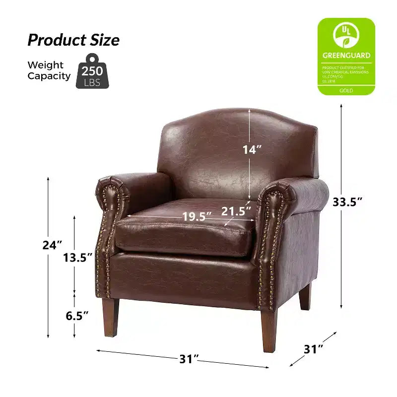 Lot de 2 fauteuils de salon transitionnels en cuir végétalien Gianluigi avec garniture cloutée pour chambre et salon | ART OF LIVING DESIGNS